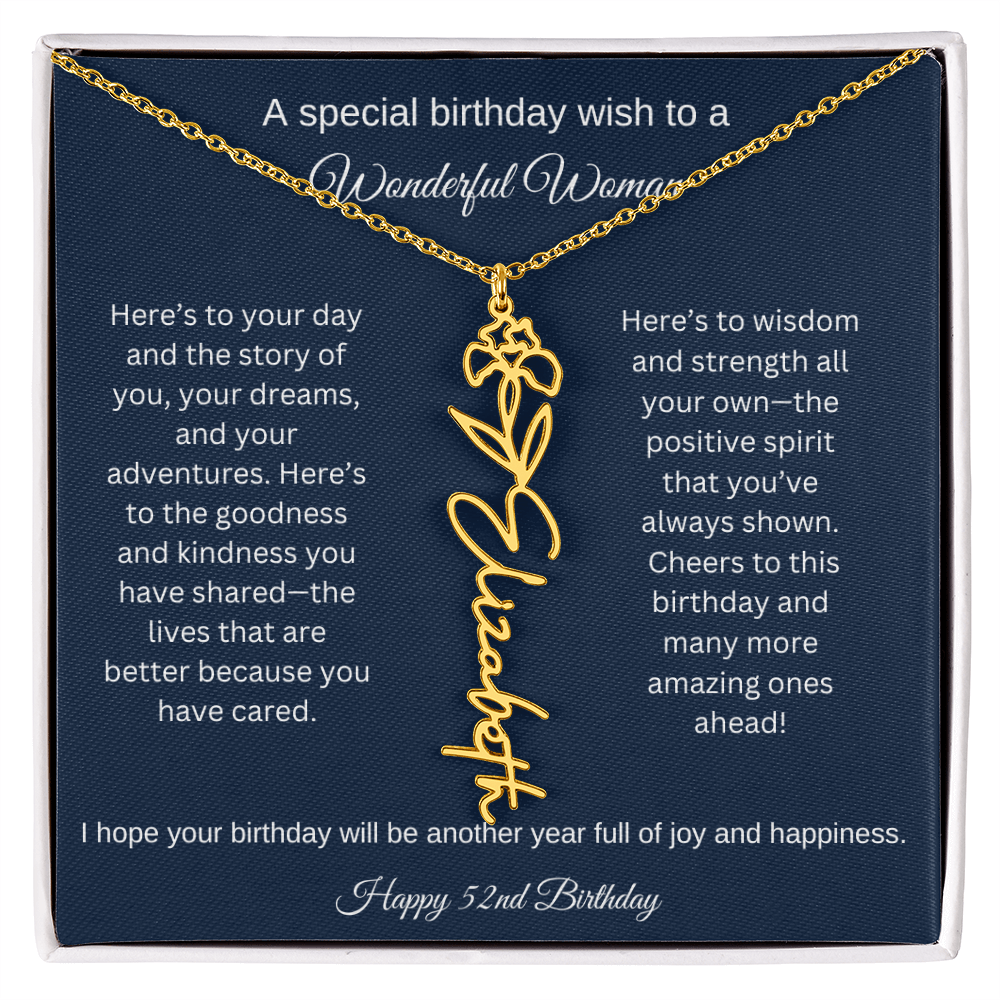 52nd Birthday Gift Idea - Flower Name Necklace
