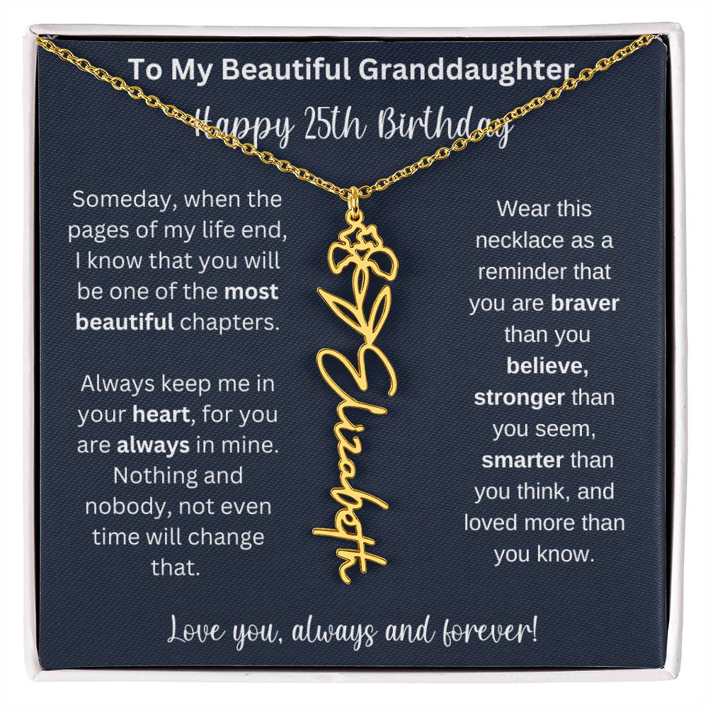 25th Birthday Gift For Granddaughter | Personalized Birth Flower Name Necklace