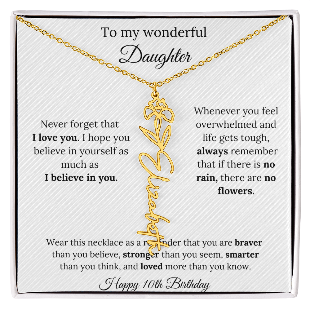 Daughter Jewelry 10th Birthday Gift - Flower Name Necklace