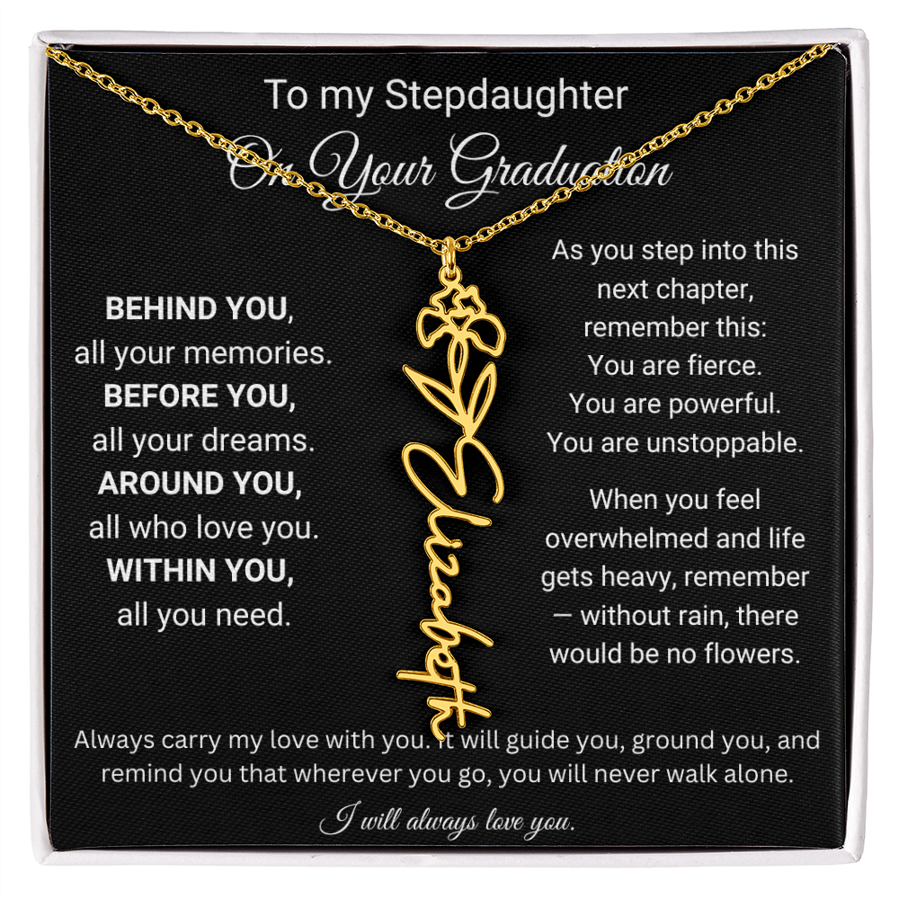 To My Stepdaughter On Your Graduation | You'll Never Walk Alone | Flower Name Necklace