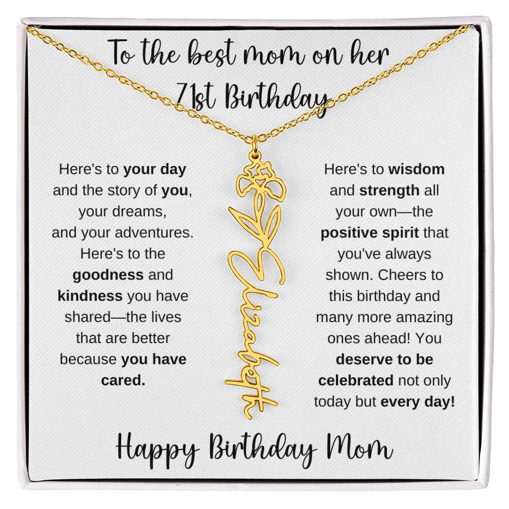 To The Best Mom - Happy 71st Birthday | Flower Name Necklace