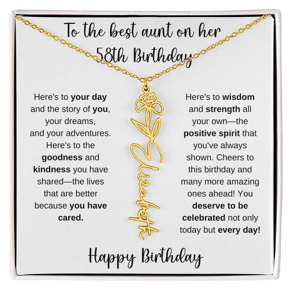 To The Best Aunt - Happy 58th Birthday | Flower Name Necklace