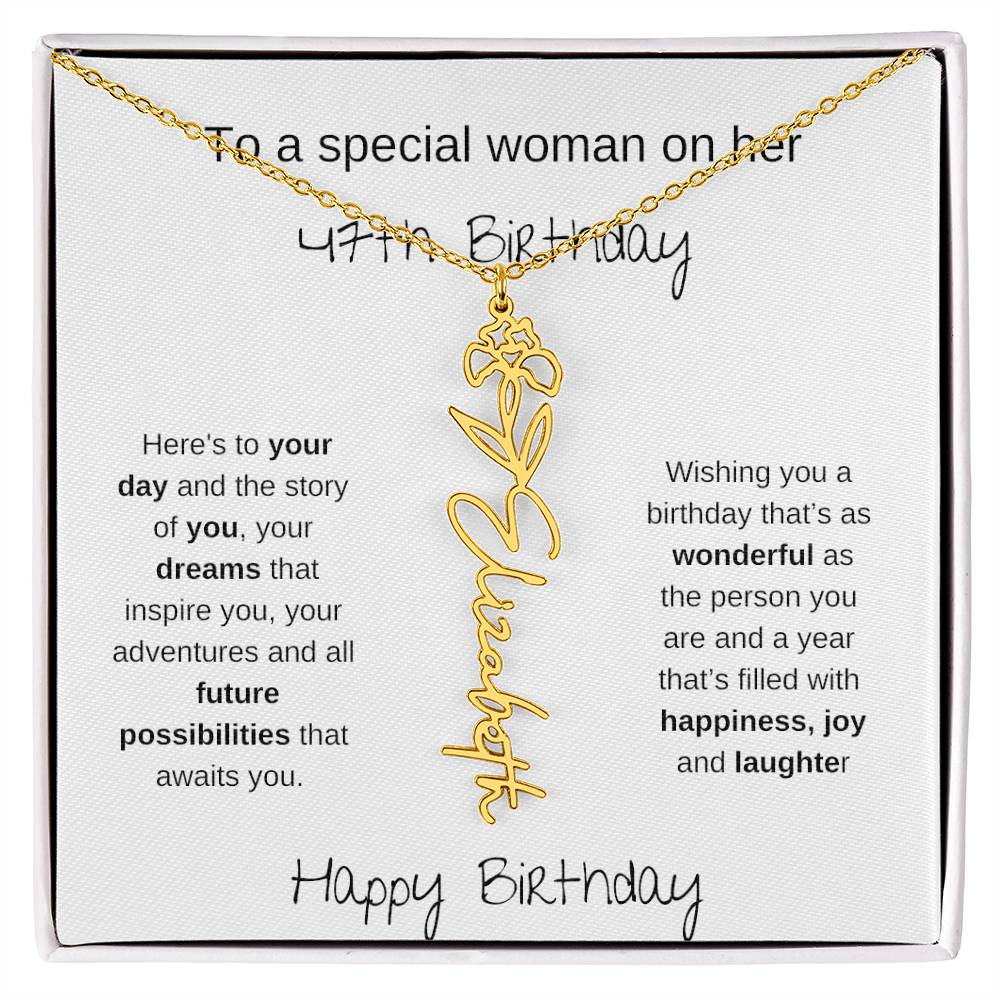 A Special Woman 47th Birthday | Flower Name Necklace