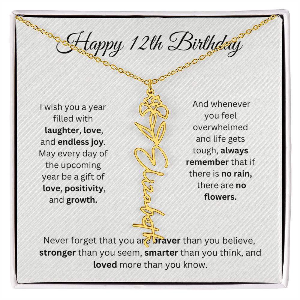 Happy 12th Birthday - Flower Name Necklace