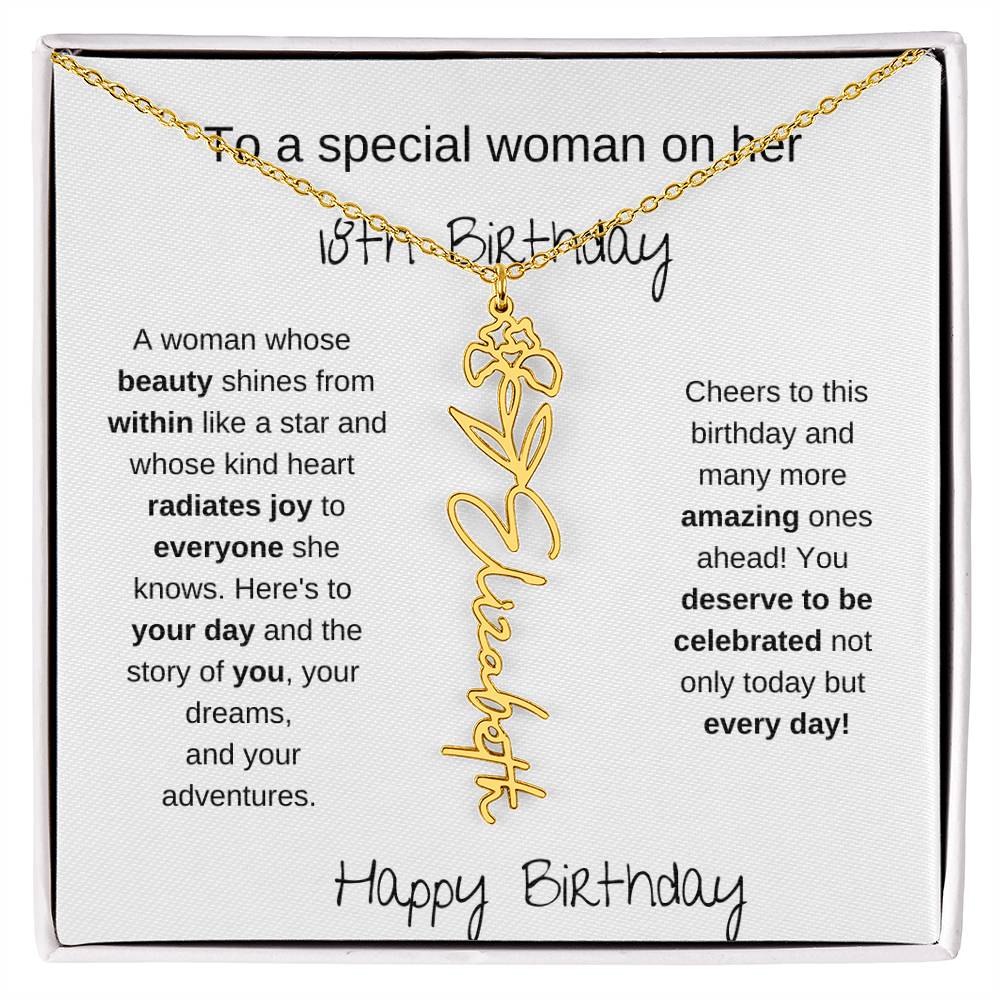 To A Special Women On Her 18th Birthday - Flower Name Necklace