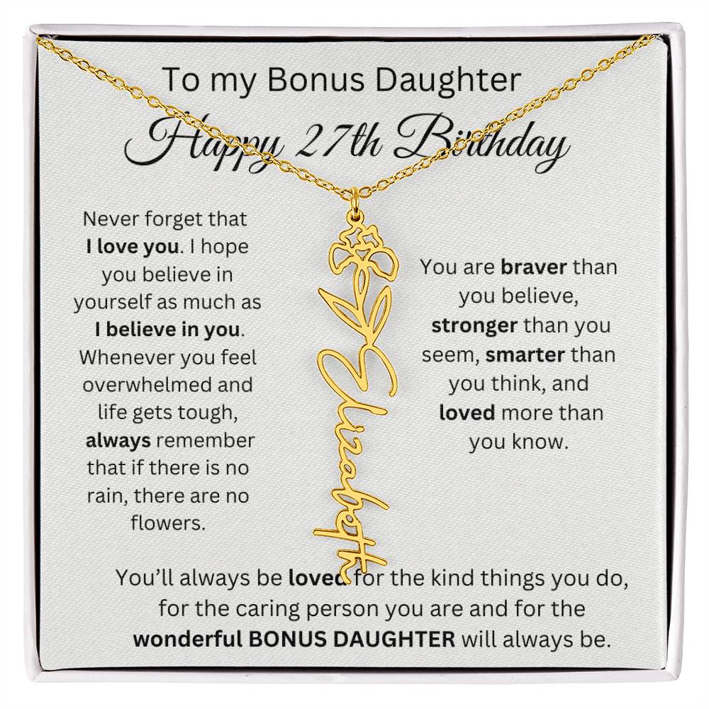 To My Bonus Daughter | Happy 27th Birthday | Flower Name Necklace