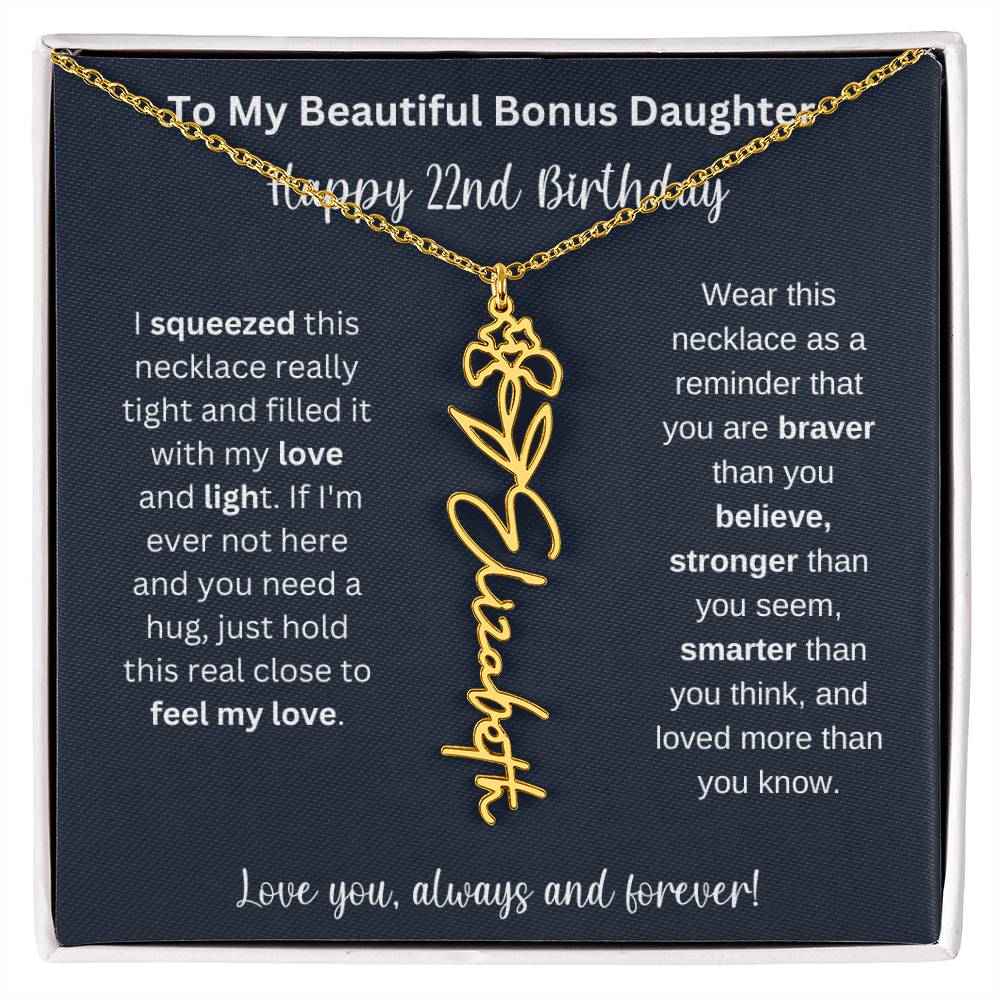 To My Beautiful Bonus Daughter | Happy 22nd Birthday | Flower Name Necklace