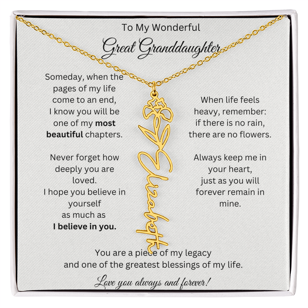Great Granddaughter Gift - Custom Birth Flower Name Necklace