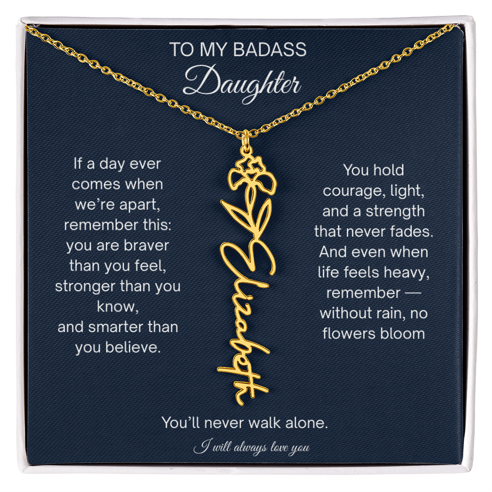 Badass Daughter Flower Name Necklace