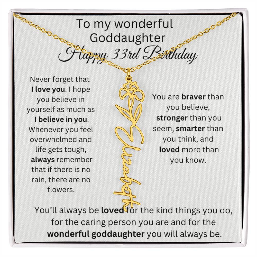 To My Wonderful Goddaughter - Happy 33rd Birthday - Flower Name Necklace