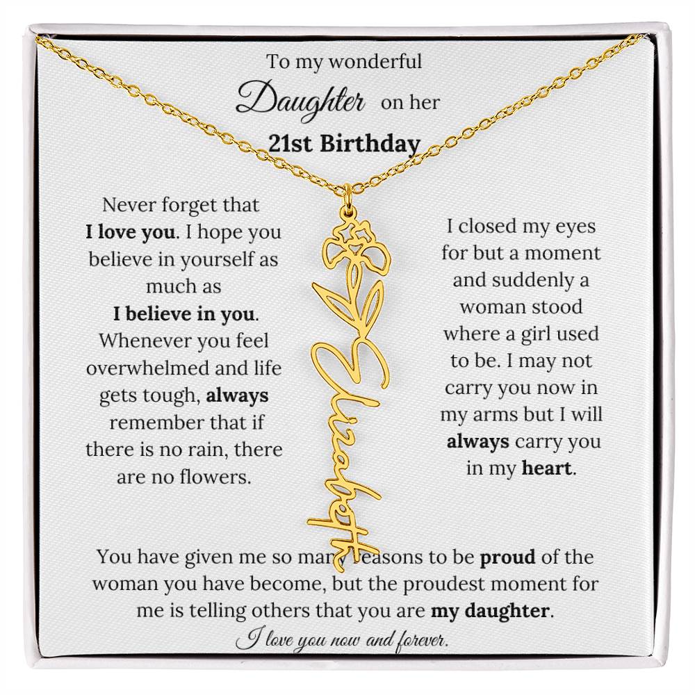 Custom Birth Flower Name Necklace To My Daughter On Her 21st Birthday
