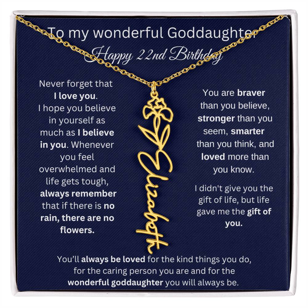 Goddaughter 22nd Birthday Gift | Flower Name Necklace
