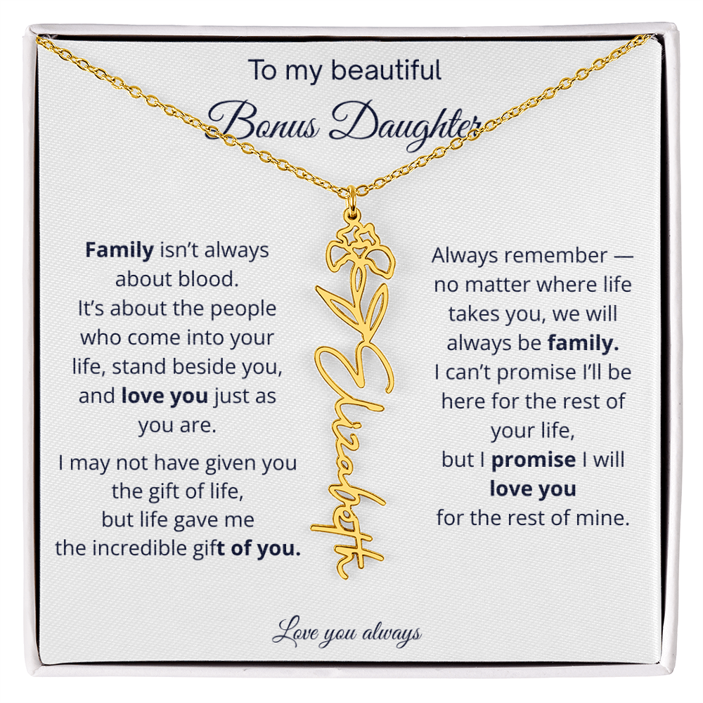 To My Beautiful Bonus Daughter | Love You Always | Birth Flower Name Necklace