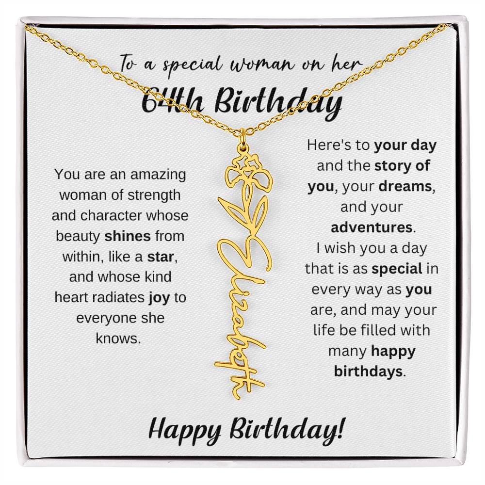64th Birthday Gift Birthflower Necklace