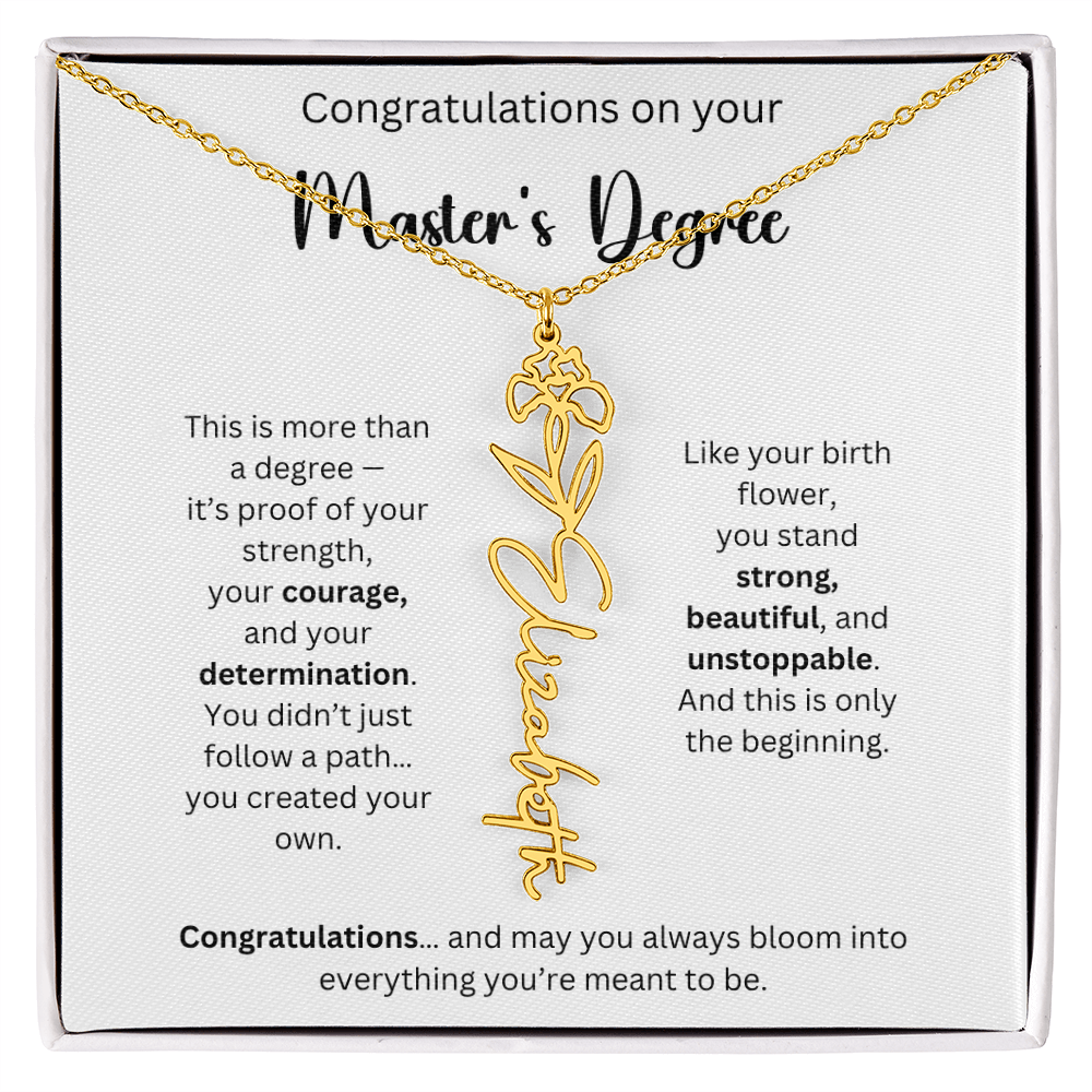 Masters Degree Graduation Gift - Personalized Birth Flower Name Necklace