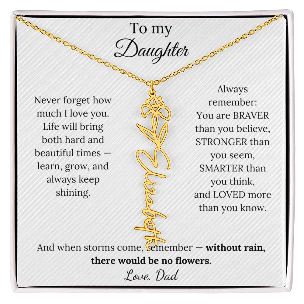 Personalized Jewelry Gift To My Daughter Birth Flower Name Necklace From Dad