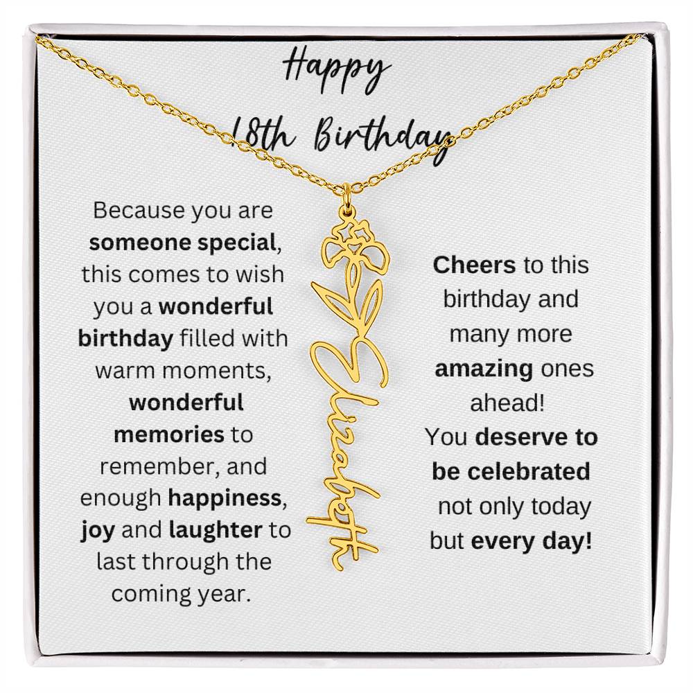 Happy 18th Birthday - Flower Name Necklace