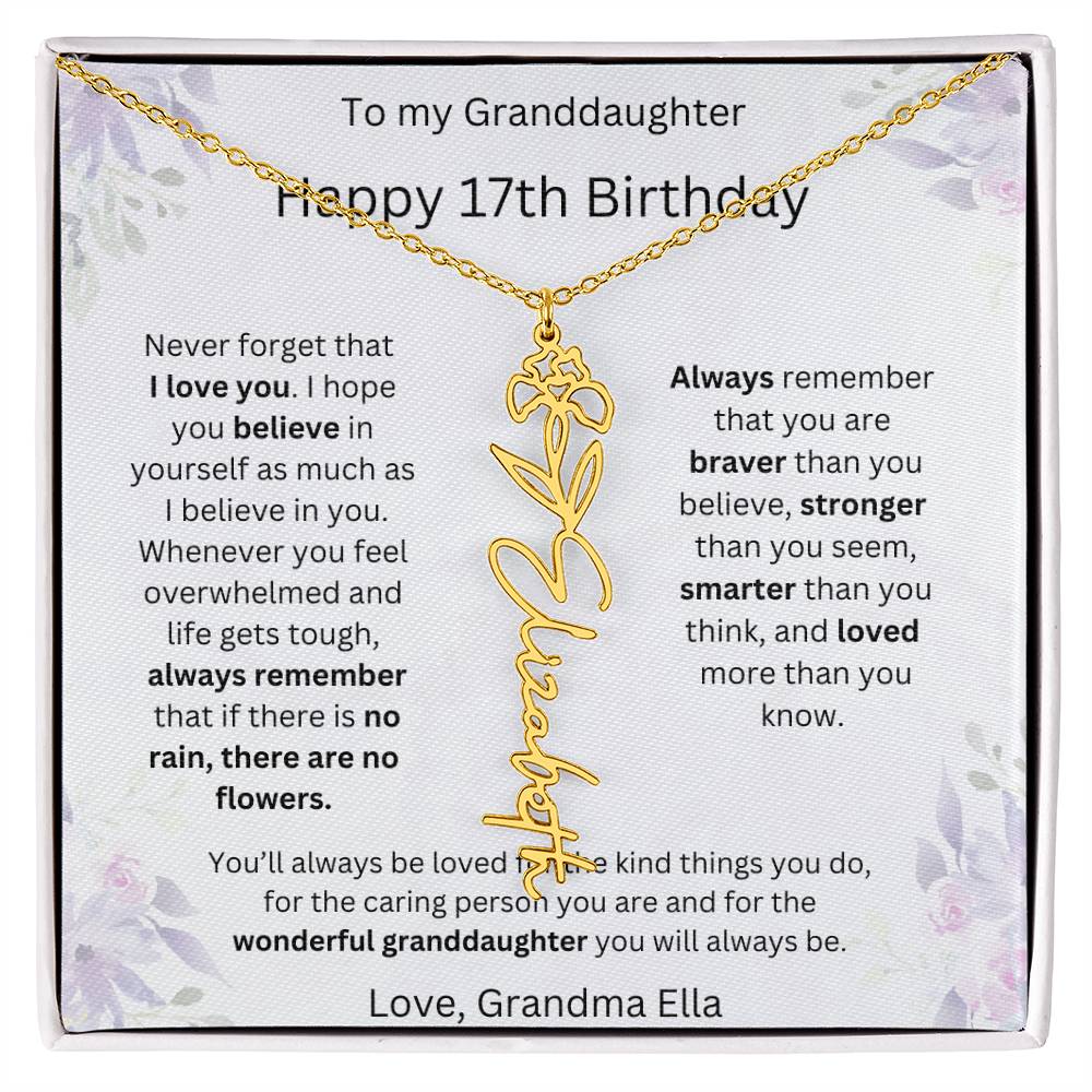 To My Granddaughter - Happy 17th Birthday | Flower Name Necklace