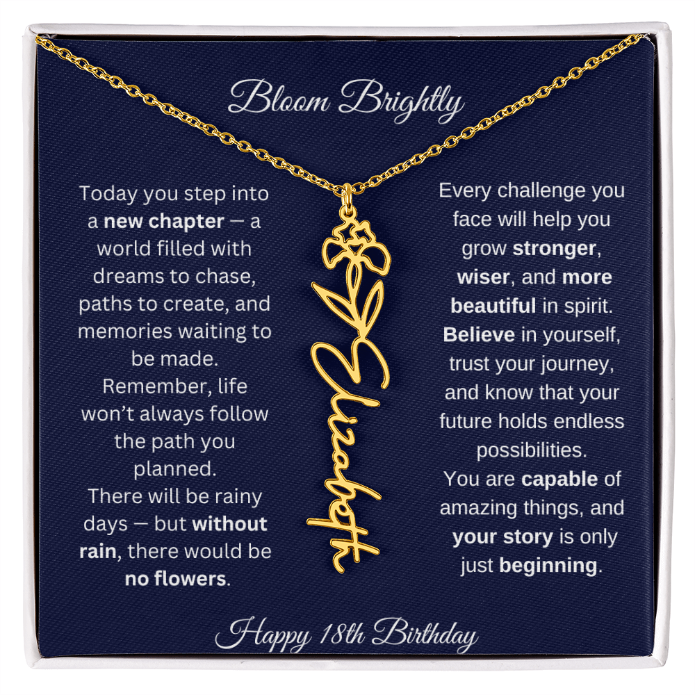 Bloom Brightly - Happy 18th Birthday - Flower Name Necklace