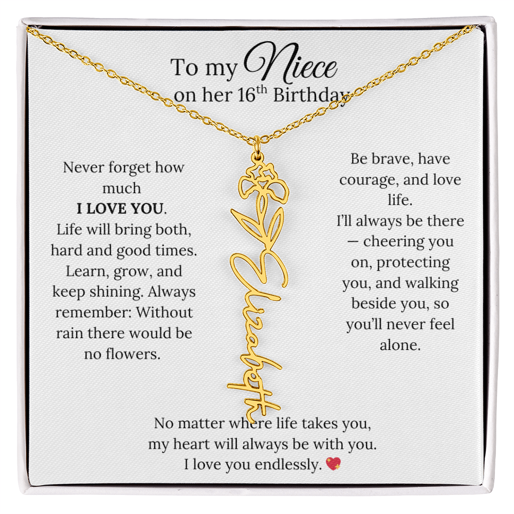 16th Birthday Gift from Aunt - Personalized Birth Flower Name Necklace