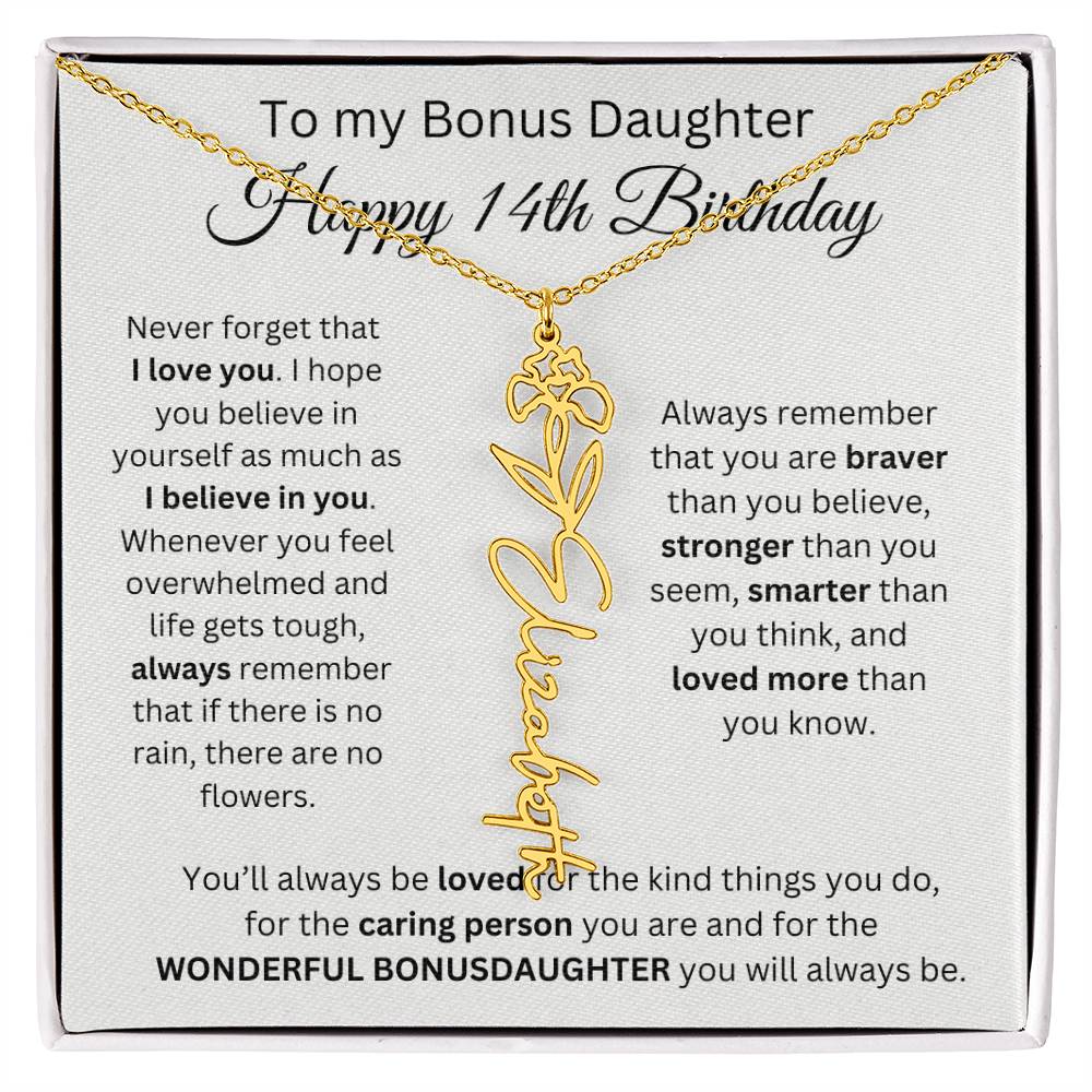 14th Birthday Gift To My Bonus Daughter | Flower Name Necklace