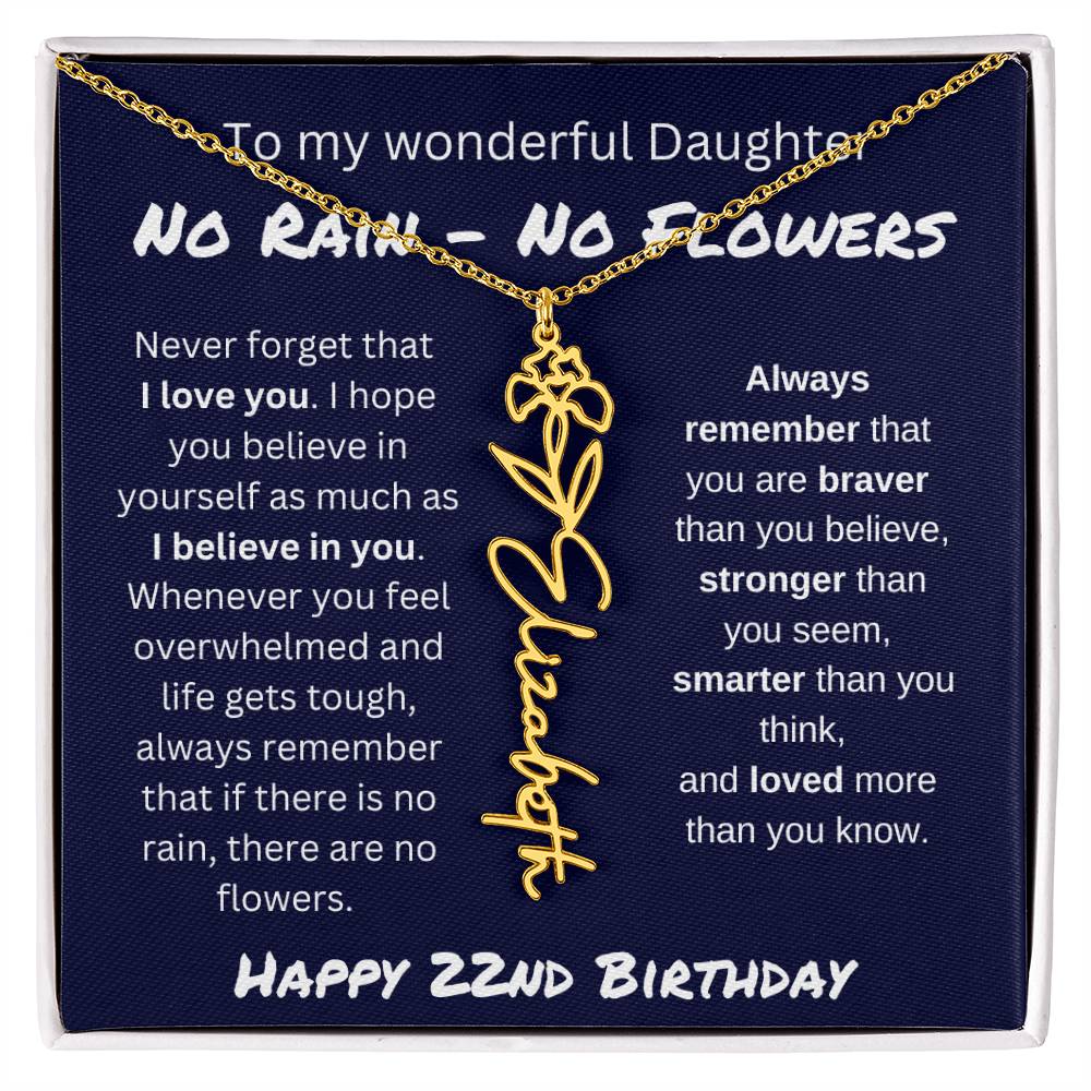 No Rain - No Flower | Happy 22nd Birthday | Flower Name Necklace