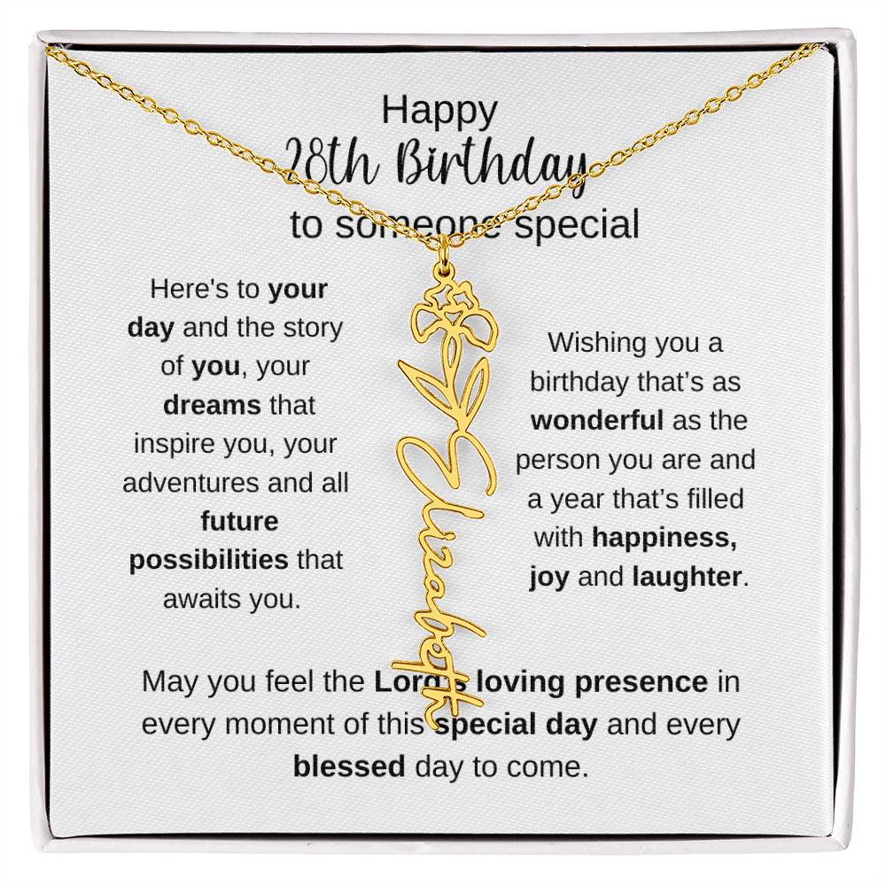 Happy 28th Birthday To Someone Special - Flower Name Necklace