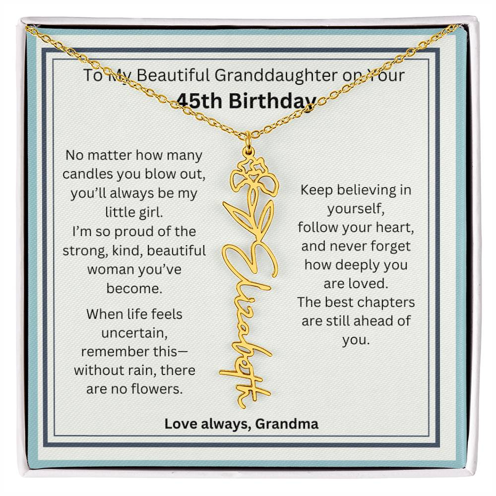 45th Birthday Gift for Granddaughter - Birth Flower Name Necklace