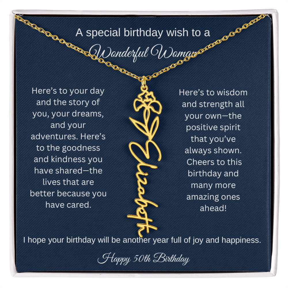 50th Birthday Gift Idea - Flower Name Necklace