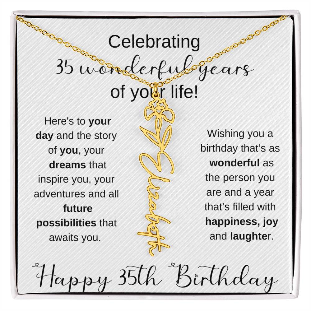 Happy 35th Birthday | Flower Name Necklace