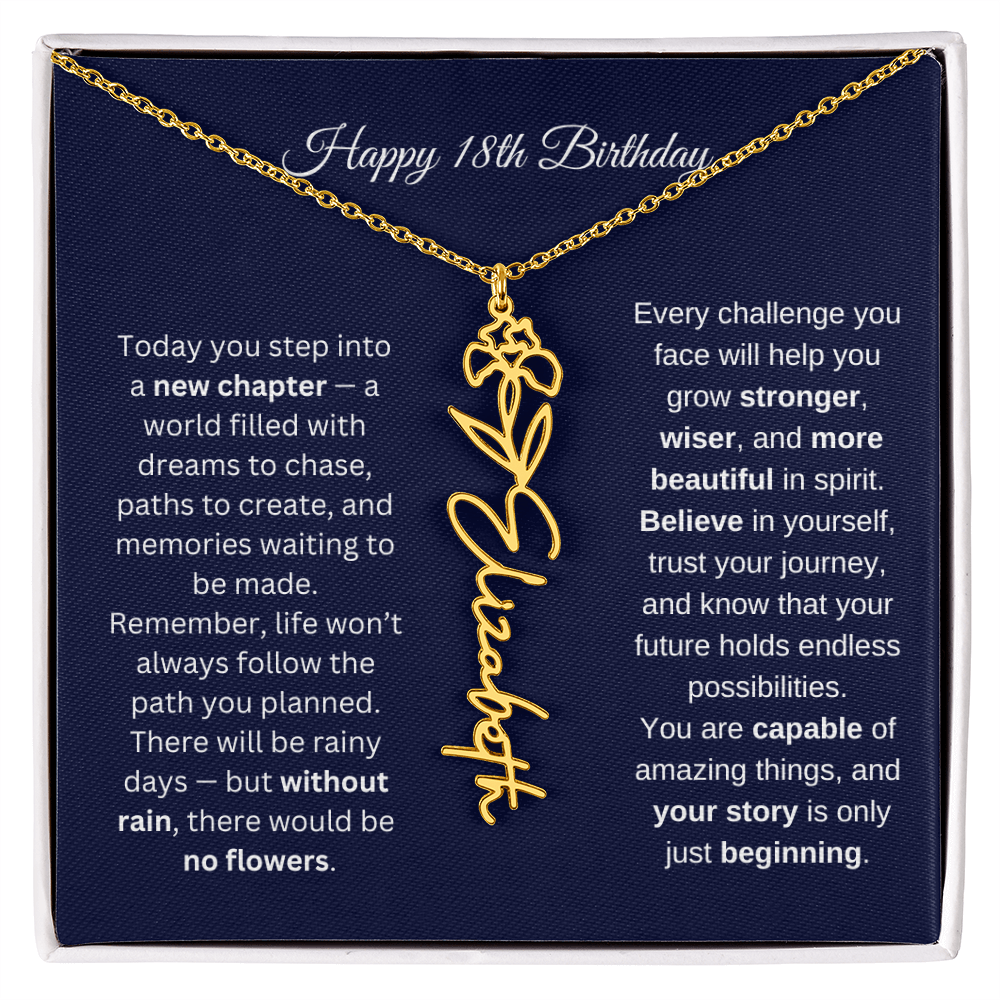 18th Birthday Birth Flower Name Necklace
