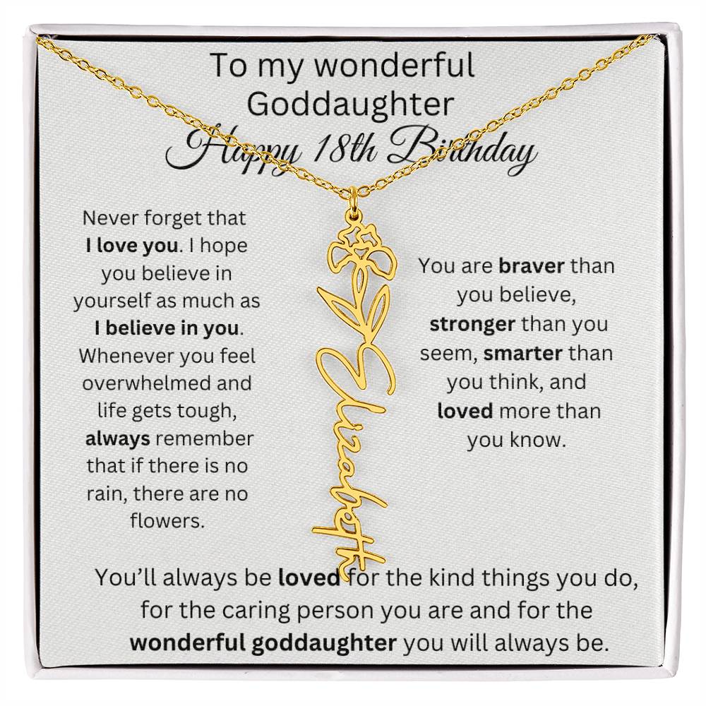 To My Wonderful Goddaughter - Happy 18th Birthday - Flower Name Necklace
