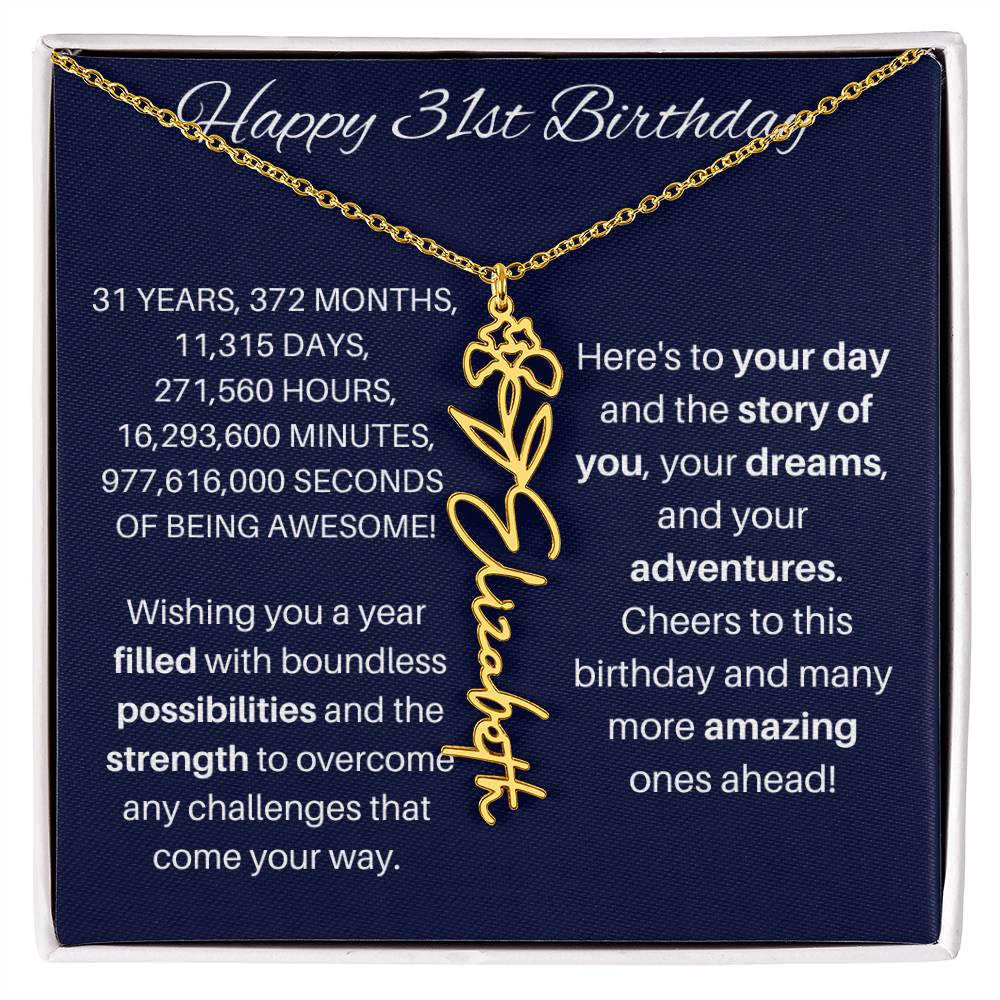 31st Birthday Birth Flower Necklace