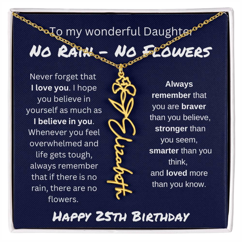 No Rain - No Flower | Happy 25th Birthday | Flower Name Necklace