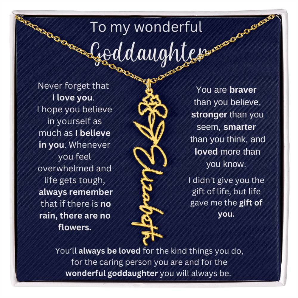 To My Wonderful Goddaughter | You'll Always Be Loved | Flower Name Necklace