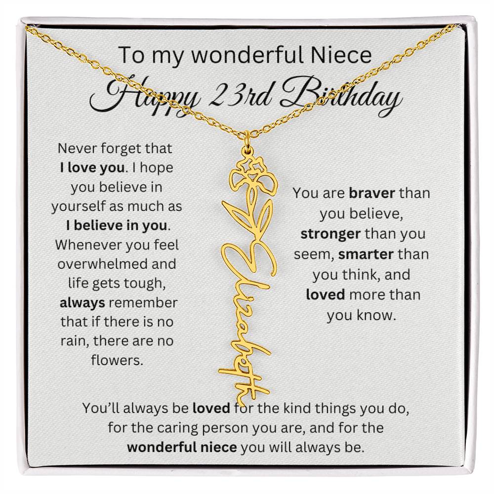 To My Wonderful Niece Happy 23rd Birthday - Flower Name Necklace