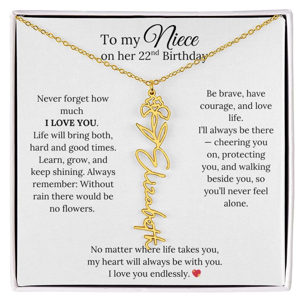 22nd Birthday Gift from Aunt - Personalized Birth Flower Name Necklace