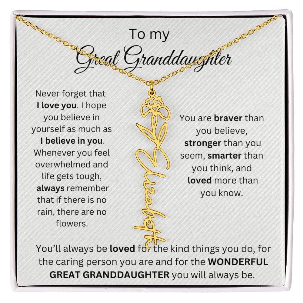 To My Great Granddaughter | I Love You | Flower Name Necklace