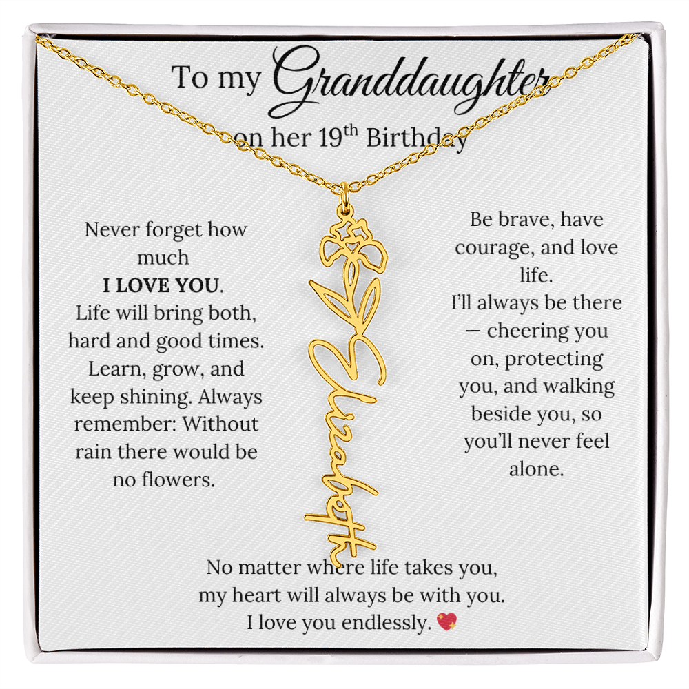 19th Birthday Gift For Granddaughter - Personalized Flower Name Necklace