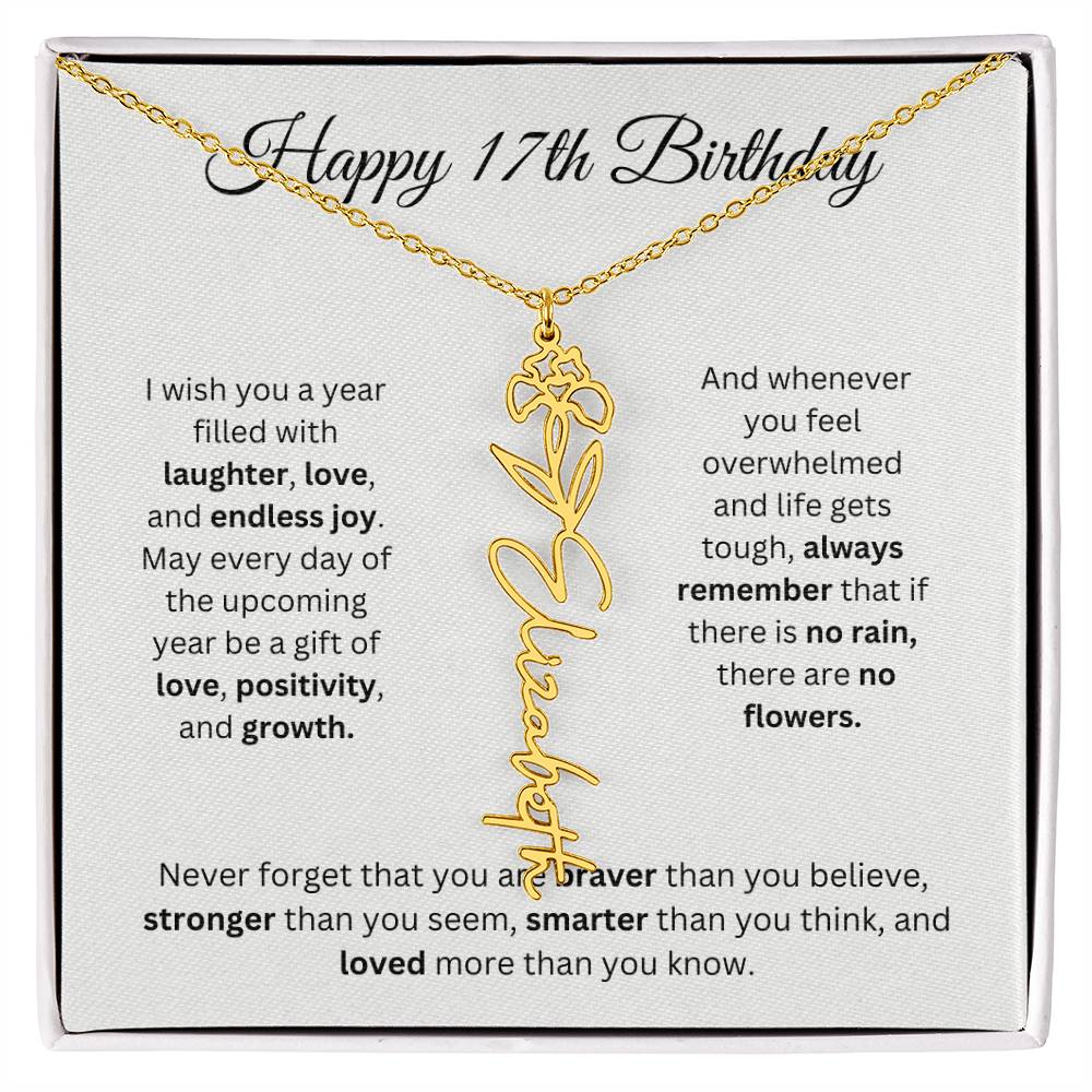 Happy 17th Birthday - Flower Name Necklace