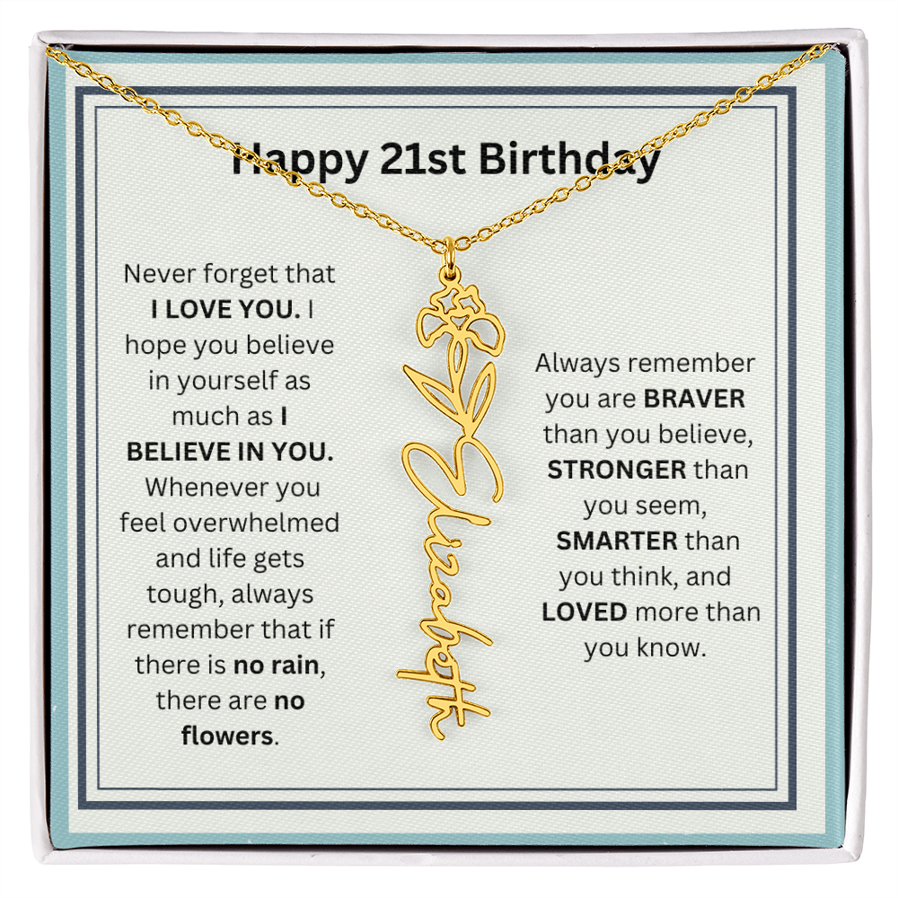 Personalized 21st Birthday Flower Name Necklace Gift