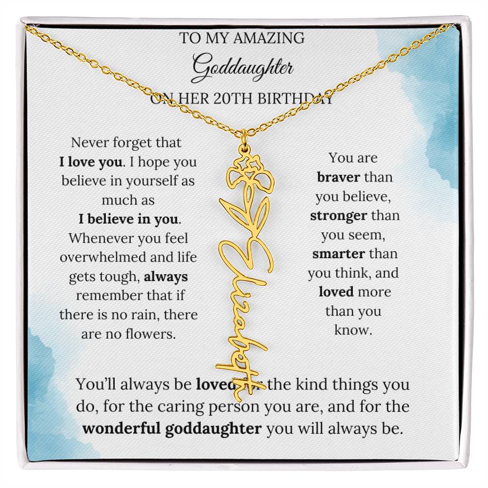 Birth Month Flower Name Necklace for My Goddaughter's 20th Birthday