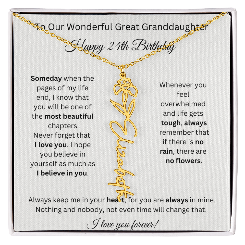 Birthflower Name Necklace To My Great Granddaughter's 24th Birthday