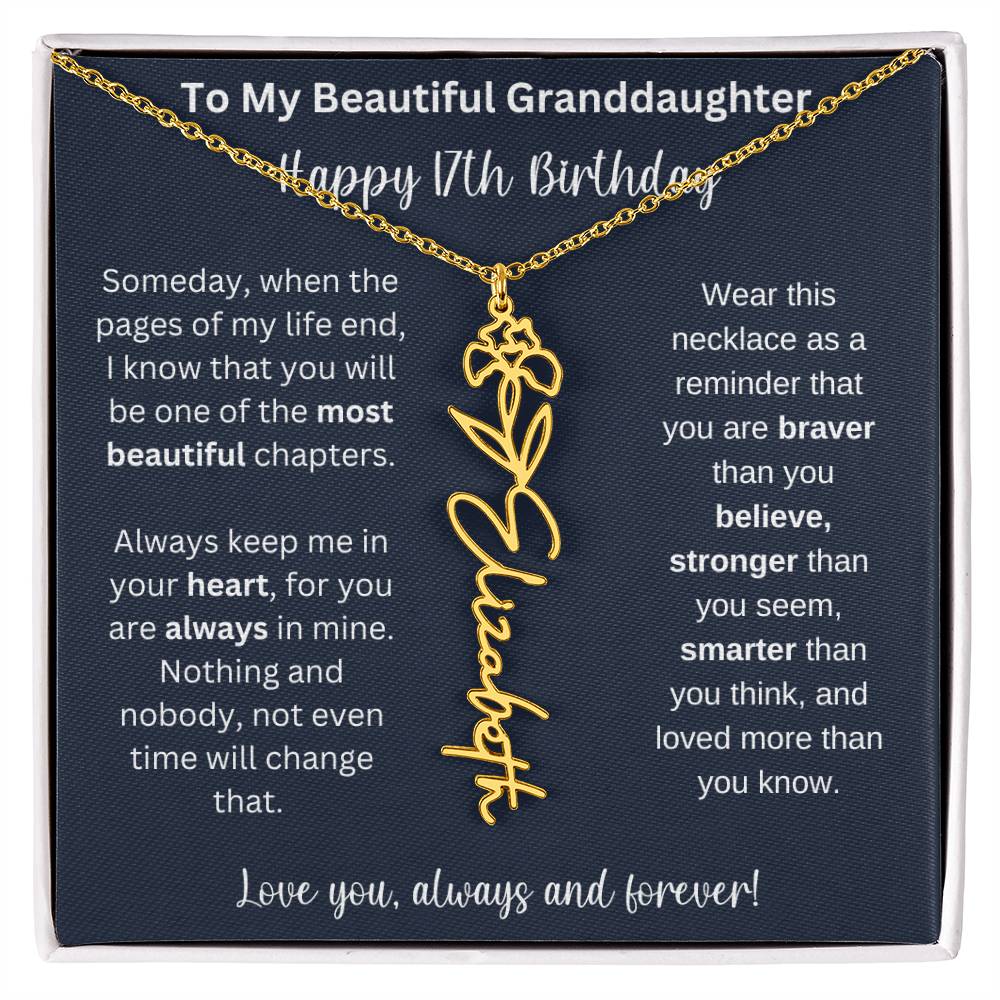 17th Birthday Gift For Granddaughter | Personalized Birth Flower Name Necklace