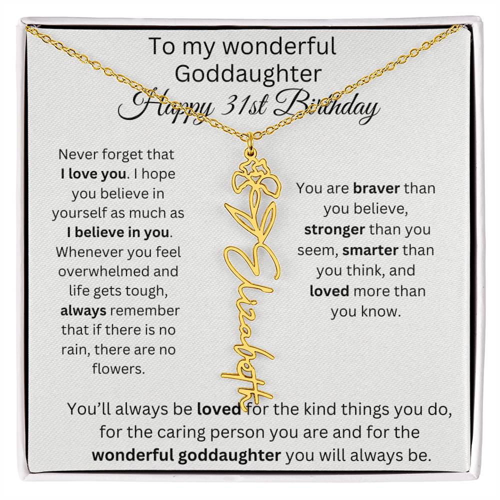 To My Wonderful Goddaughter - Happy 31st Birthday - Flower Name Necklace