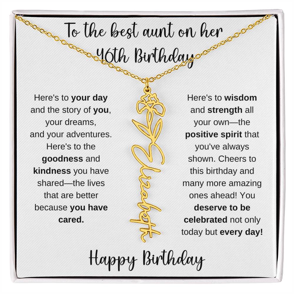 To The Best Aunt - Happy 46th Birthday | Flower Name Necklace