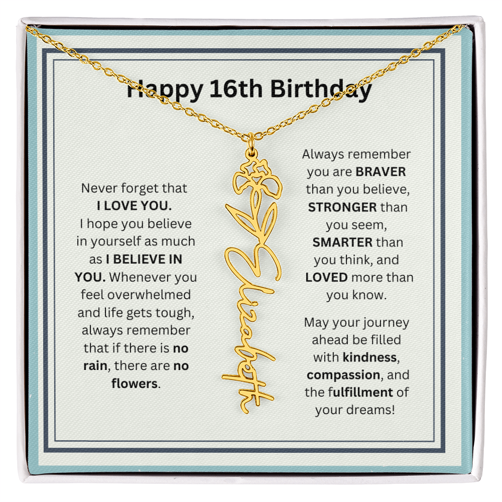 16th Personalized Birthday Gift - Flower Name Necklace