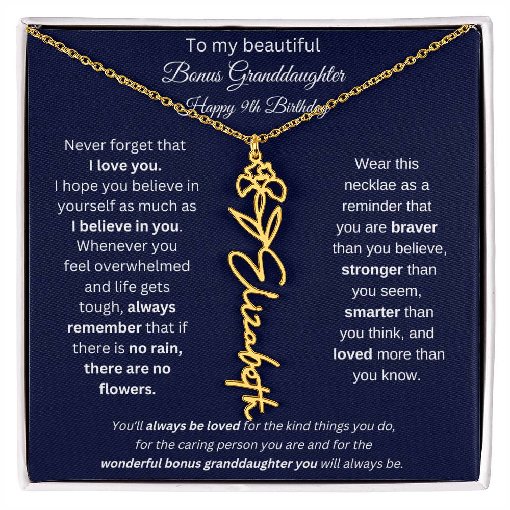 9th Birthday Bonus Granddaughter Gift | Personalized Flower Name Necklace