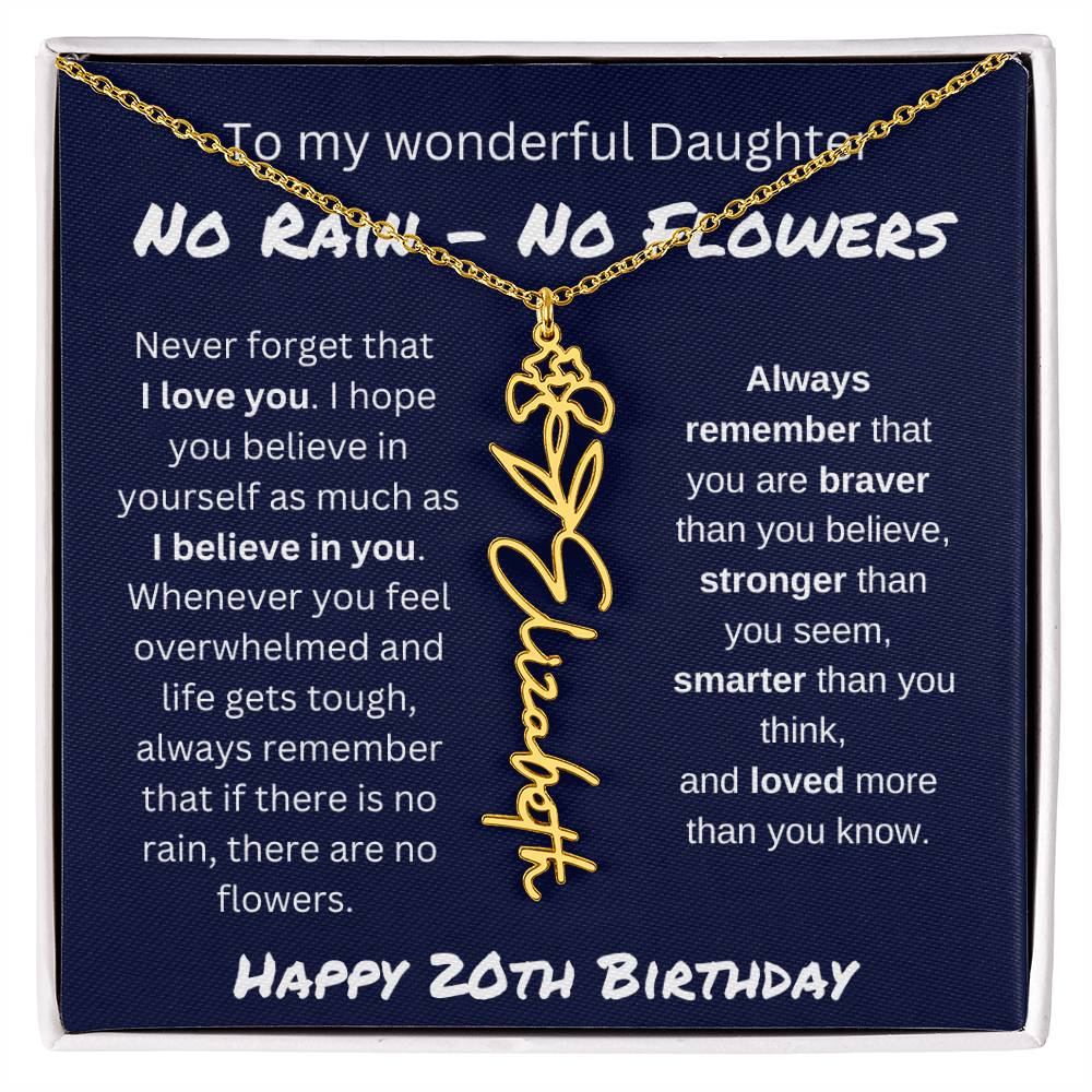 No Rain - No Flower | Happy 20th Birthday | Flower Name Necklace
