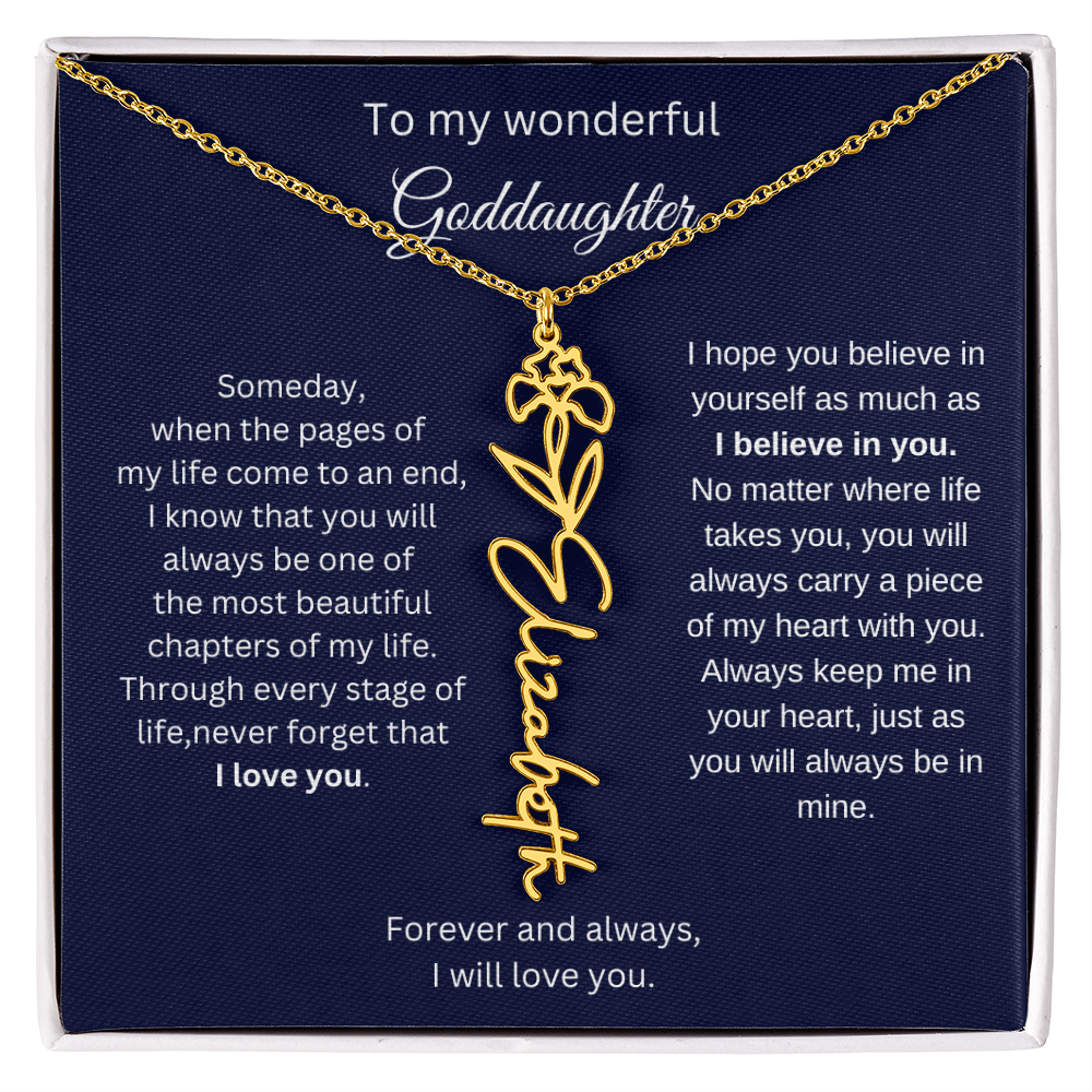 Luxury Goddaughter Gift - Birth Flower Name Necklace